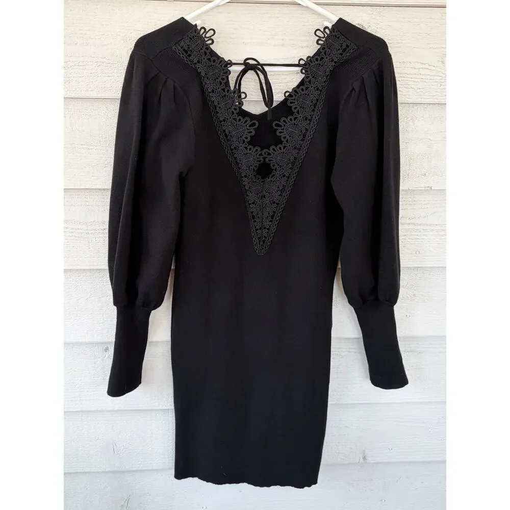 *NWT* Flattering BTFBM Black Ribbed Knit Mini Dress Lace-Up Back Size M - Picture 4 of 9